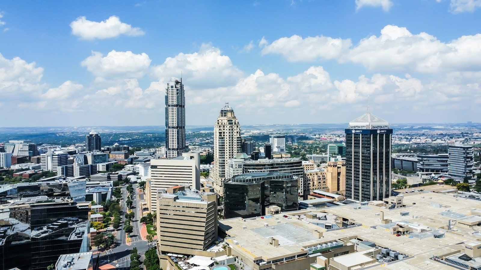 The towers of Sandton, Johannesburg’s financial district, under a clear sky
