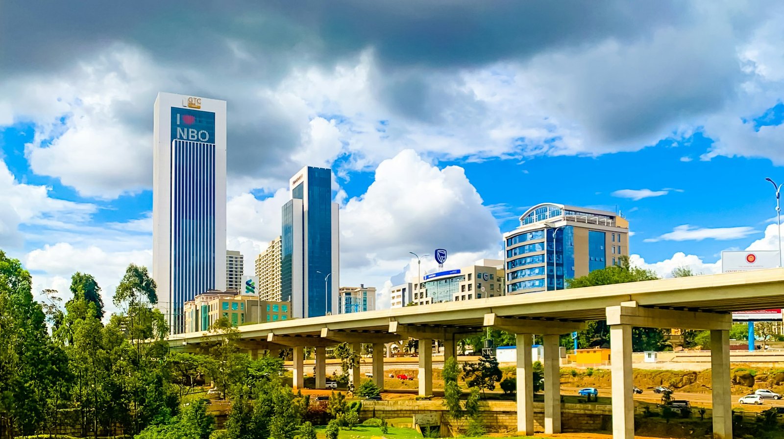 The Nairobi Expressway with the city’s towers behind it