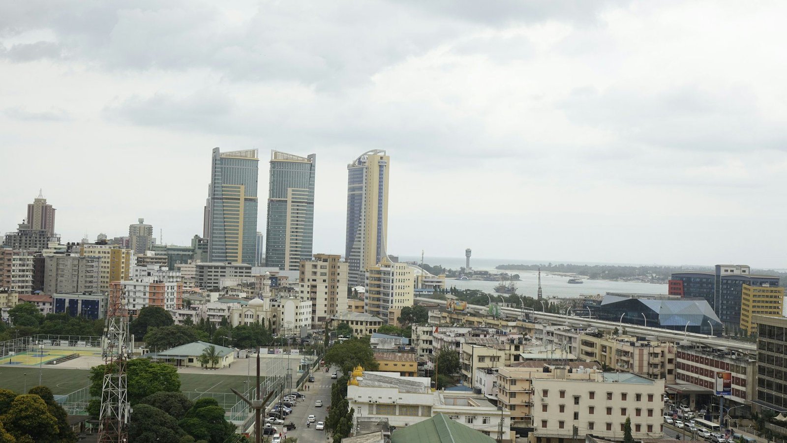 The towers of central Dar es Salaam beside the harbour